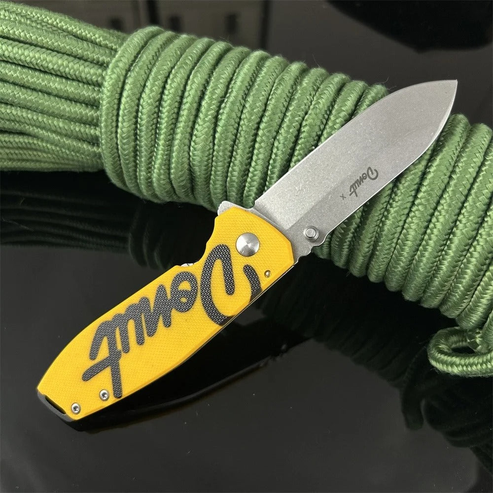 SQUID D2 Folding Knife Yellow G10 Handle for Camping & Kitchen