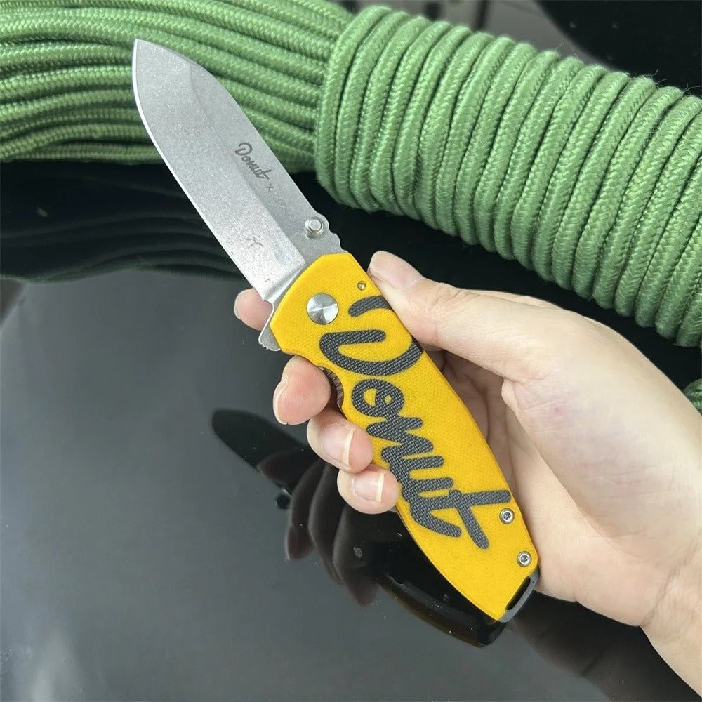 SQUID D2 Folding Knife Yellow G10 Handle for Camping & Kitchen