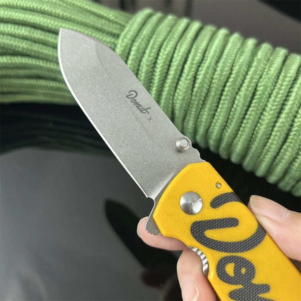 SQUID D2 Folding Knife Yellow G10 Handle for Camping & Kitchen