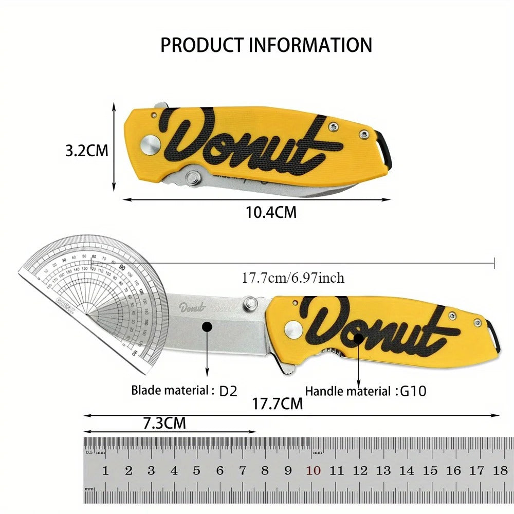 SQUID D2 Folding Knife Yellow G10 Handle for Camping & Kitchen