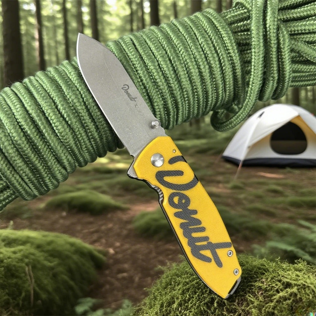 SQUID D2 Folding Knife Yellow G10 Handle for Camping & Kitchen